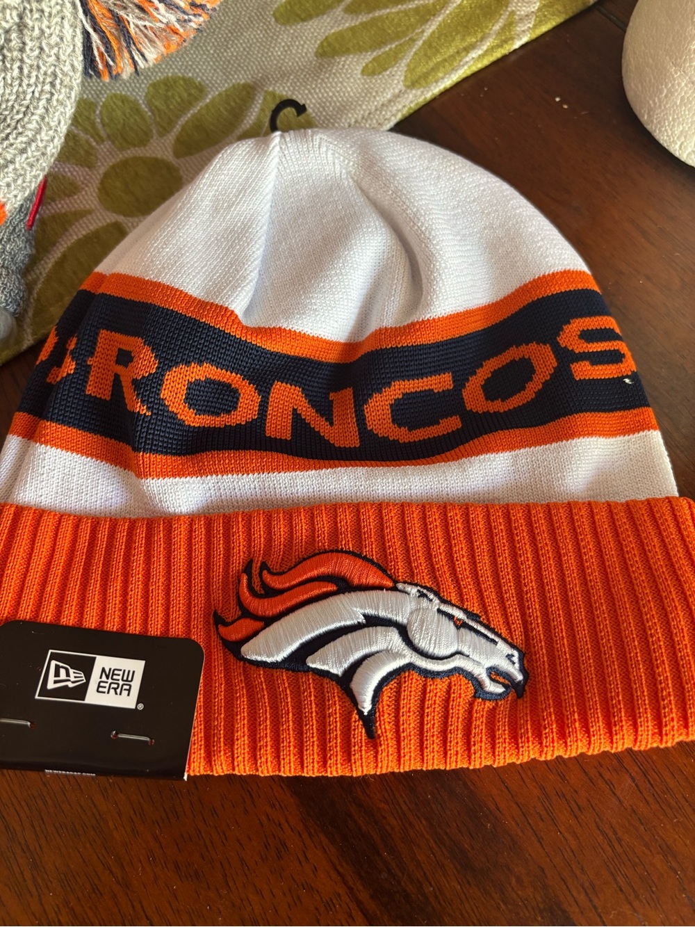 NFL Orange White & Navy Broncos Cuffed Knit Beanie NWT